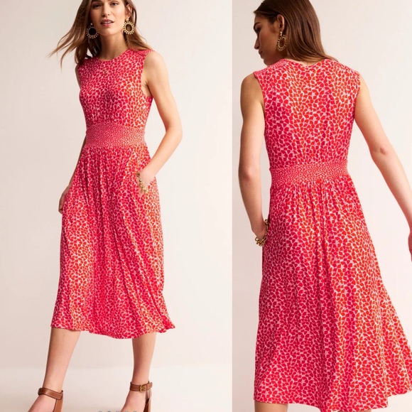 Boden Thea Sleeveless Midi Dress Red Pink Floral 12 - Picture 1 of 9